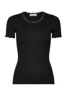 Rwbeatha Silk Ss Lace T-Shirt Tops T-shirts & Tops Short-sleeved Black...