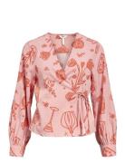 Objsage Re L/S Wrap Top 137 Tops Blouses Long-sleeved Pink Object