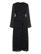 V-Neck Frill Dress Knelang Kjole Black Bubbleroom