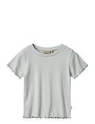 Rib T-Shirt S/S Irene Tops T-shirts Short-sleeved Blue Wheat