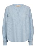 Mmyen Sina Lace Blouse Tops Blouses Long-sleeved Blue MOS MOSH