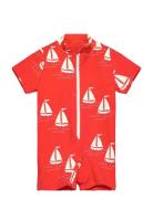 Sailing Boats Aop Ss Uv Suit Badedrakt Badetøy Red Mini Rodini