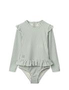 Sille Baby Seersucker Swimsuit Badedrakt Badetøy Green Liewood