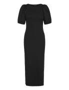 Sasia Rib Puff Slv Midi Dress Knelang Kjole Black French Connection