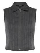 Sleeveless Twill Waistcoat Vest Grey Monki