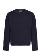 Ribbed Cotton Sweater Tops Knitwear Round Necks Navy Weekday