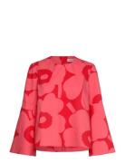 Pelargoni Unikko Tops Blouses Long-sleeved Red Marimekko