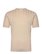 Knitted Crew Neck T-Shirt Tops T-shirts Short-sleeved Beige Lindbergh