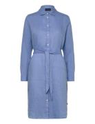 Isa Linen Shirt Dress Knelang Kjole Blue Lexington Clothing