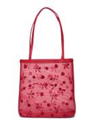 Flower-Embroidered Mesh Bag Bags Totes Red Mango
