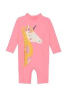 Baby Suit L/S W. Application Badedrakt Badetøy Pink Color Kids