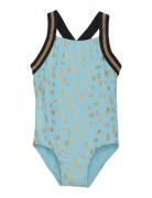 Swimsuit W Elastic Straps, Aop Badedrakt Badetøy Blue Color Kids