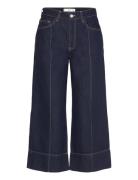 Wide Leg Cropped Jeans With Seam Detail Bottoms Trousers Wide Leg Navy...