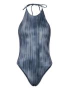 Tie Printed Halter Neck Swimsuit Badedrakt Badetøy Blue Weekday