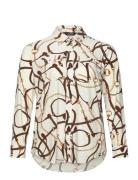 Slim Fit Belting-Print Jersey Shirt Tops Shirts Long-sleeved Cream Lau...