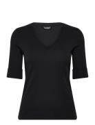 Rfnd Strtch 1X1 Rib-Elb-Knt Tops T-shirts & Tops Short-sleeved Black L...