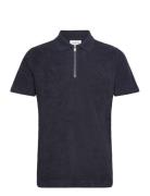 Terry Pique W. Zip Tops Polos Short-sleeved Navy Lindbergh