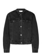 Collarless Denim Jacket Dongerijakke Denimjakke Black Gina Tricot
