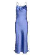 Objsateen S/L Midi Dress A Fair Div Maxikjole Festkjole Blue Object