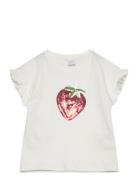 Top Ss Frill Strawberry Flipse Tops T-shirts Short-sleeved White Linde...