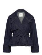 Short Denim Trench Coat With Belt Dongerijakke Denimjakke Navy Mango
