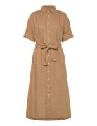 Belted Linen Shirtdress Knelang Kjole Beige Polo Ralph Lauren