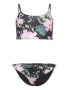 Shadow Floral Crop Tank Set Bikini Pink Roxy