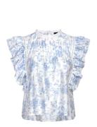 Mini Boho Frill Top Tops Blouses Sleeveless Blue Gina Tricot