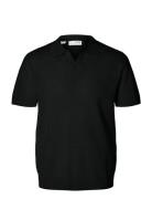 Slhlino Ss Knit Crochet Open Polo Tops Polos Short-sleeved Black Selec...