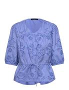 Cambria Cotton Ss Broderie Top Tops Blouses Short-sleeved Blue French ...