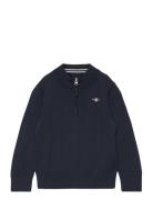 Shield Cotton Half Zip Tops Knitwear Pullovers Blue GANT
