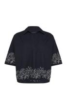 Alissa Cotton Popover Tops Shirts Short-sleeved Navy French Connection