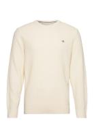 Cotton Texture C-Neck Tops Knitwear Round Necks Cream GANT