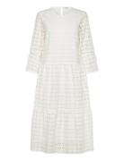 Broderie Anglaise Round Neck Dress Knelang Kjole White Bubbleroom