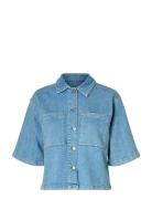 Slfanya 2/4 Short Denim Shirt Tops Shirts Short-sleeved Blue Selected ...