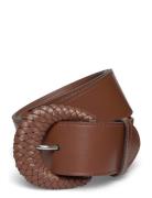 Woven-Buckle Vachetta Leather Wide Belt Belte Brown Lauren Ralph Laure...