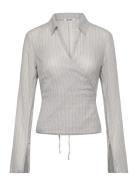 Long-Sleeved Wrap Poplin Shirt Tops Shirts Long-sleeved Blue Weekday
