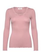 Rwbabette Silk Ls U-Neck Lace T-Shi Tops T-shirts & Tops Long-sleeved ...