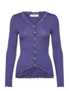 Rwbabette Ls V-Neck Regular Lace Ca Tops Knitwear Cardigans Blue Rosem...