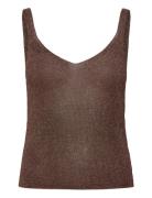 Lurex Knitted V-Neck Top Tops T-shirts & Tops Sleeveless Brown Mango