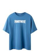 Nkmjunior Fortnite Nreg Ss Top Bfu Tops T-shirts Short-sleeved Blue Na...