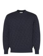 A - Rel Aop Swt Tops Knitwear Round Necks Navy Calvin Klein Jeans