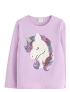 Top Ls Unicorn Rainbow W Sequi Tops T-shirts Long-sleeved T-shirts Pur...