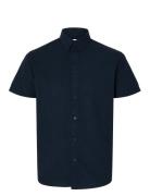 Slhregkylian-Linen Shirt Ss Classic Tops Shirts Short-sleeved Blue Sel...