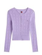 Tjw Pointelle Crew Neck Cardigan Tops Knitwear Cardigans Purple Tommy ...