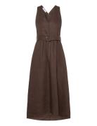 Belt Linen Dress Knelang Kjole Brown Mango