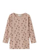 Nmfwang Wool Rib Ls Top Aop Tops T-shirts Long-sleeved T-shirts Pink N...
