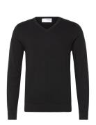 Slhberg Ls Knit V-Neck Noos Tops Knitwear V-necks Black Selected