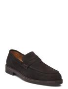 Slhblake Suede Penny Loafer Mokasiner Lave Sko Brown Selected