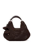 Natural Fibre Shoulder Bag With Flower Charm Bags Small Shoulder Bags-...